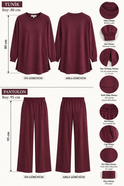 Oval-Cut Piqué Fabric Tunic and Pants Set