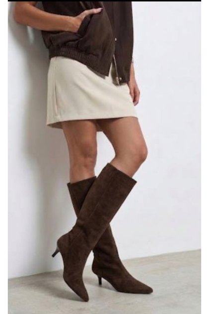 WOMEN'S COFFEE-COLORED SUEDE WIDE-CALF PINHEEL BOOTS UN001-0925