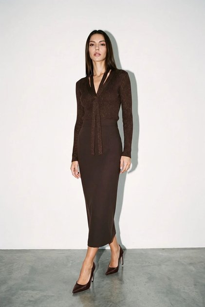 Bitter Coffee Midi Length Pencil Skirt