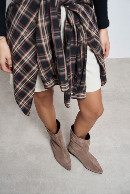 Dark Beige Suede Pointed Toe Thick Heel Women's Boots