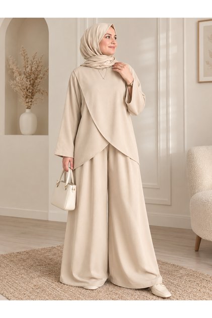 Women's Modest Clothing: Modal Fabric, Cravuze-Style, Crew Neck Tunic Top and Bottom Set
