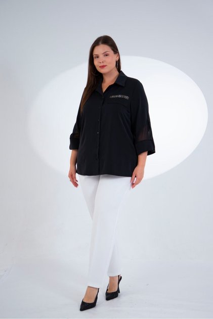 Women's Plus-Size Ruffled Blouse with Rhinestones