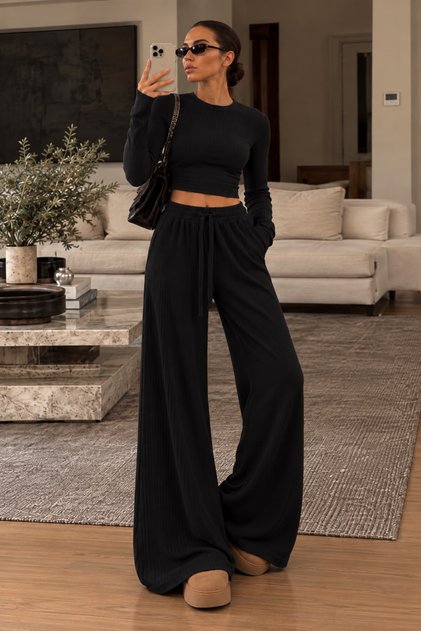 Rosalie ultra soft long-sleeved wide-leg black suit