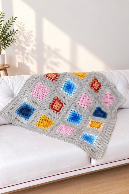 Checked—Hand-Knitted Armchair Blanket, Knee Blanket, and TV Blanket