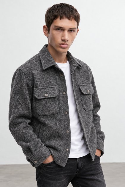 Premium Melton Men's Jacket, Snap-Fastened | MEW3411024-1