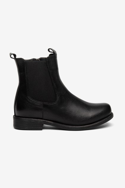 Women's Genuine Leather Chelsea Casual Ankle Boots with Rubber Accents - Black