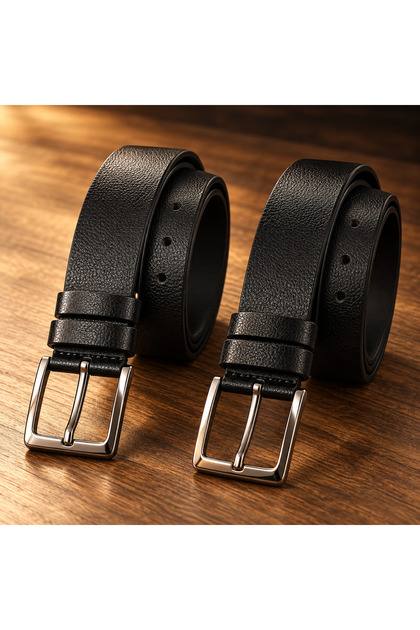 YTS LEATHER 2 Genuine Leather Men's Belts – Black, Classic Buckled Belt, Suitable for Everyday and Classic Use