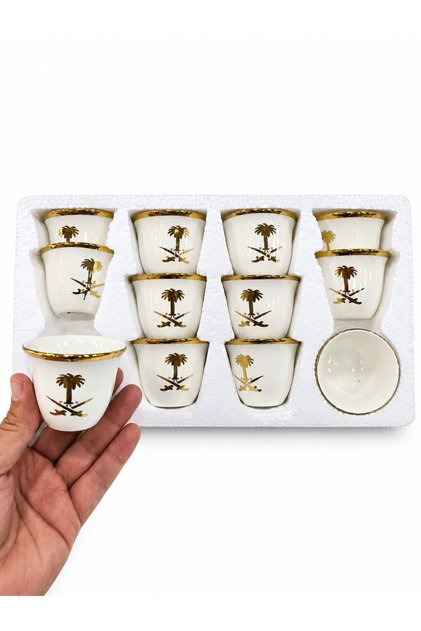 Arabic Coffee Pot Set Saifin and Gold Plated Nakhla - 12 Pieces