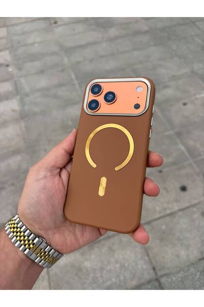 Brown Luna Shine Silicone Case Compatible with Apple iPhone 15 Plus, Featuring Magsafe Technology.