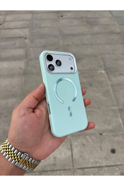 Turquoise Luna Shine Silicone Case Compatible with Apple iPhone 15 Plus, Featuring Magsafe Technology.