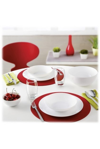 Arcopal Zelie Beyaz 18 Parça 6 Kişilik Yemek Takımı.(SERVİS-YEMEK-ÇORBA KASESİ) 25cm-20cm-12cm