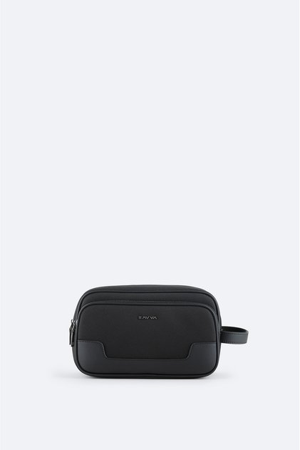 Men's Black Leather Detailed Compartmented Hand Portfolio and Shaving Bag B009769