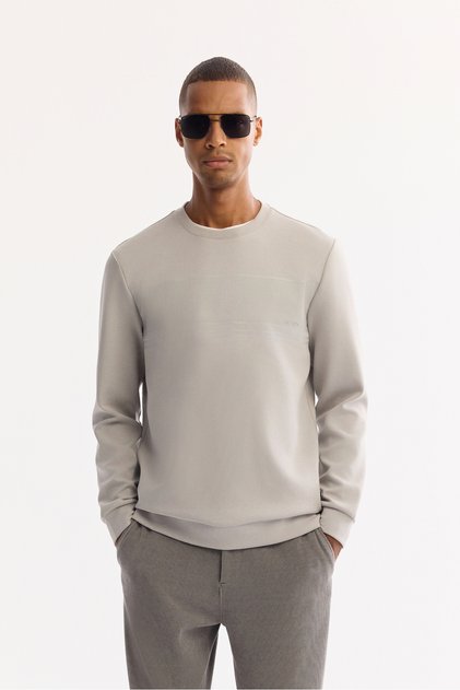 Erkek Siyah Bisiklet Yaka Pamuklu Bi-Stretch Baskılı Regular Fit Sweatshirt A52Y1215