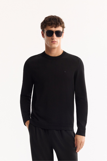 Erkek Siyah Bisiklet Yaka Rayon Tüylenmeyen Regular Fit Triko Kazak A52Y5001