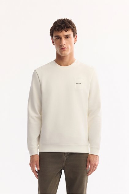 Erkek Ekru Bisiklet Yaka Pamuklu Bi-Stretch Baskılı Regular Fit Sweatshirt A52Y1261