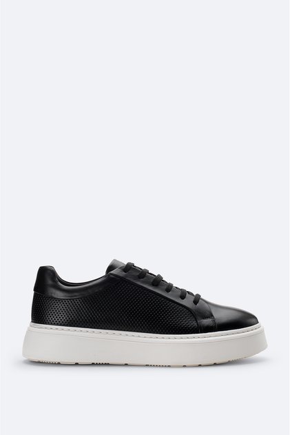 Men's Black 100% Leather Flexible Sole Lightweight Casual Shoes A51Y8005