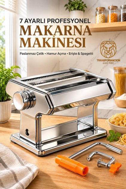7-Setting Stainless Steel Noodle and Pasta Machine: Dough Roller, Spaghetti, Mantı, and Lasagna Cutter—Chef's Stylish Design 723137