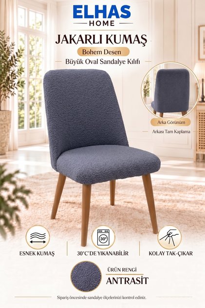 High Quality New Bohemian Patterned Stretchable Jacquard Fabric Large Oval Kitchen Chair Cover (1 Piece)