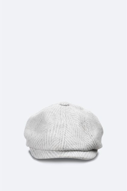 Men's Ecru Wool Blend Patterned Cap Hat A42Y9280
