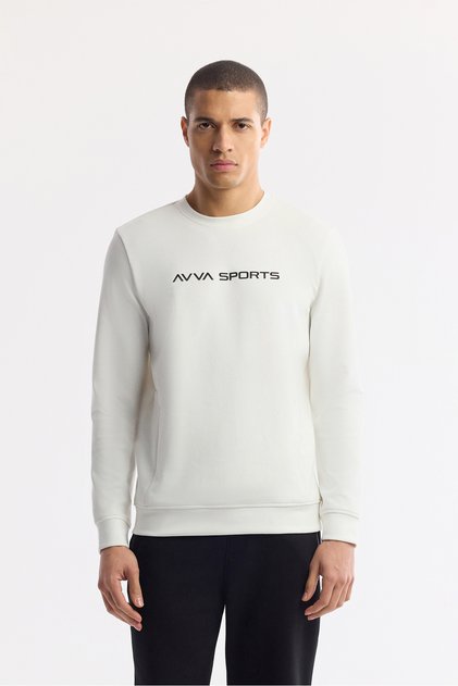Men's Ecru Crew Neck Printed Bi-Stretch Interlock Regular Fit Sweatshirt A51Y1208