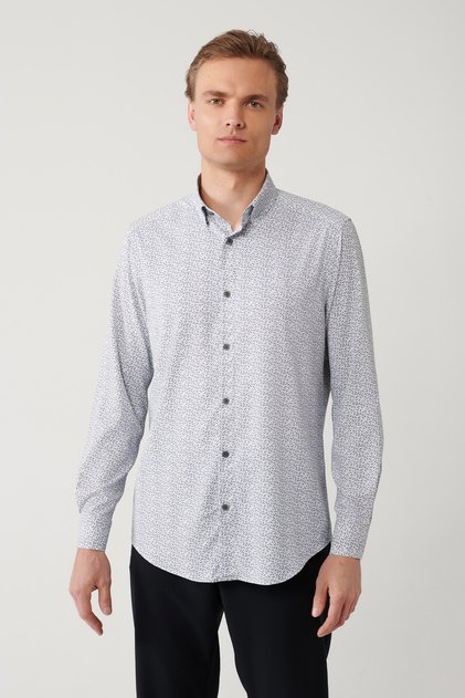 Men's Black-Grey Bottom Britli Collar Patterned Travel Slim Fit Shirt A41Y2010