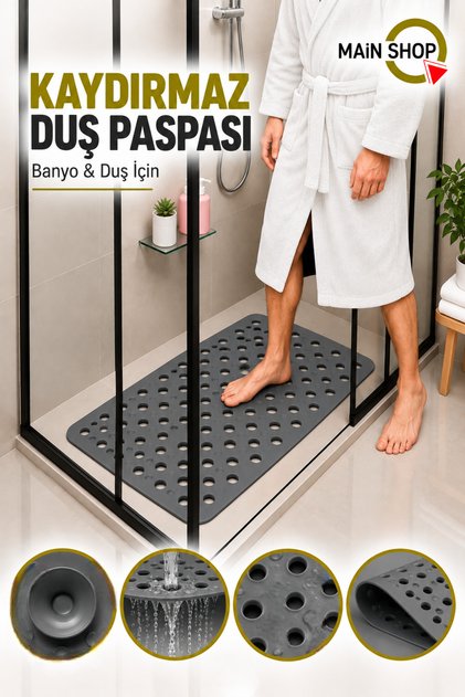 Non-Slip Shower Mat 33 X 66 cm - Bathroom and Bathtub Mat with Suction Cups - Anthracite M-141