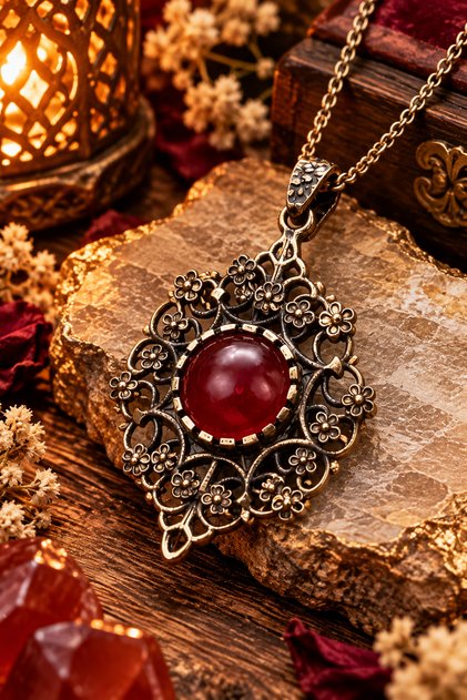 Copper Agate Necklace with Evil Eye Protection, Handcrafted, High Quality (Gold Chain Plated)