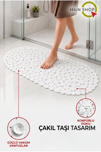 Main Shop Bathroom Shower and Bathtub Anti-Slip Mat with Suction Cups - 34 X 68 cm - White M-130