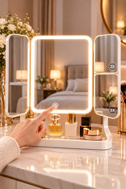 Katlanabilir 3x Zoom Led Işıklı Usb Şarjlı Taşınabilir Makyaj Aynası