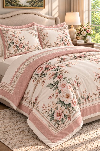 Peach Powder Double Duvet Cover Set Cotton Satin 3D Cotton Satin
