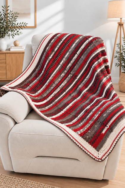 Striped World - Hand Knitted Sofa Shawl & Knee Blanket & TV Blanket