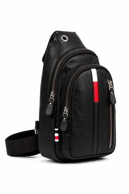 Men's Cross Shoulder and Waist Bag Black Water Resistant Daily Travel Bag (Boy:30Cm En:16Cm)