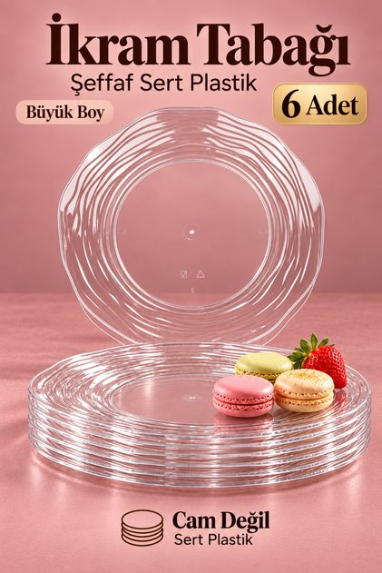 25cm 6 Adet SERT PLASTİK mika Sunum İkramlık Tabak Çorba Meyve Meze Salata Tatlı Tabağı Çerez Kasesi