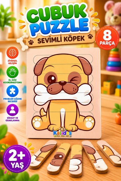 Montessori Educational Wooden Puzzle - Strip Puzzle - Cute Dog