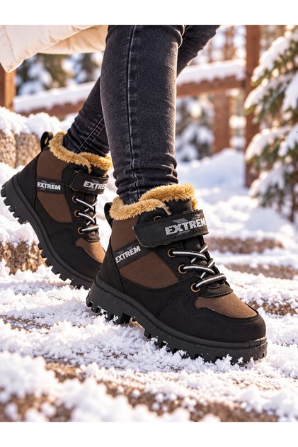 Children's Black Snow Boots: Waterproof, Fur-Lined, Non-Slip Sole Winter Boots