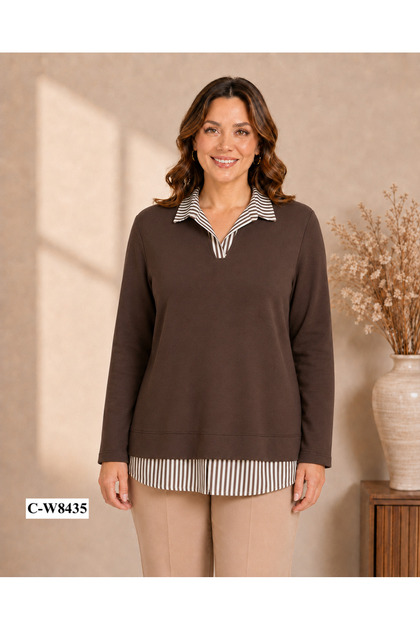 Elegant Women's Polo Neck Double Large Size Casual Blouse