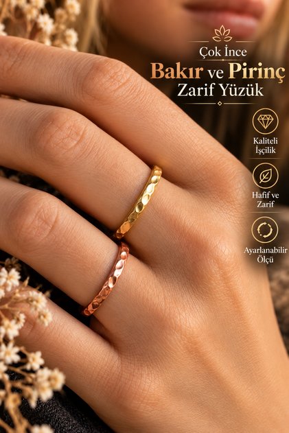 Very Thin Adjustable 2 Pieces Copper, Brass Rings Minimal Elegant