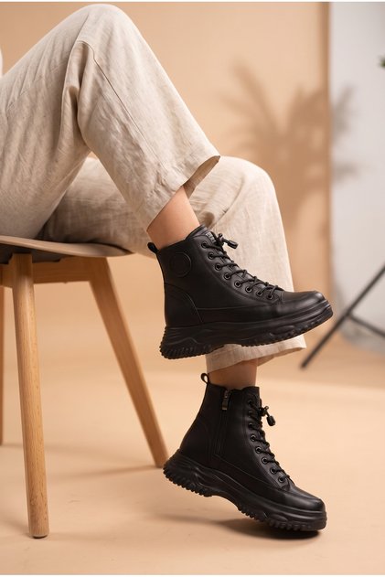 Women's Thick Serrated Sole Lace-Up Sneaker Boots with Internal Zipper, Comfortable Daily Winter Ankle Boots