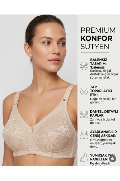 Büyük Beden Balensiz Dantelli Günlük Kullanım Beden Küçülten Toparlayıcı Sütyen