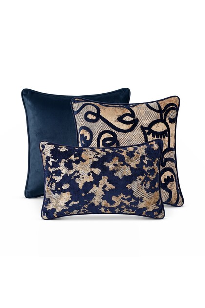 "Amore" Patterned Throw Pillow Cover Set - Navy Blue
