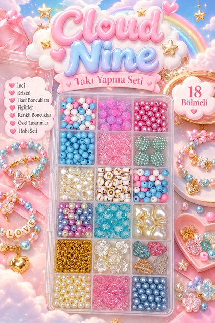 Cloud nine 18-compartment jewelry making set – pastel pearl, crystal, letter and figure beaded hobby set ☁️✨