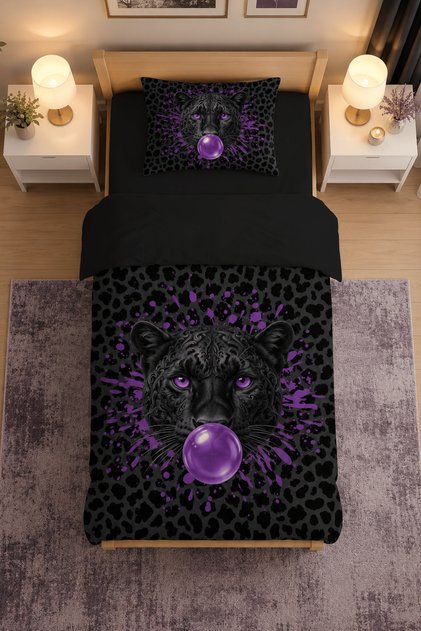Bubble Panther - Panther Patterned Single Duvet Cover Set - with Sheets