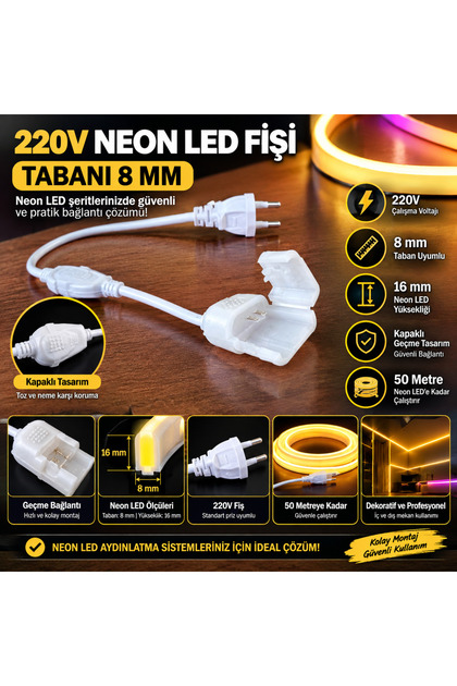 220 Neon Led Yedek Fişi) 8x16mm Neon Uygun ,Enerji fişi