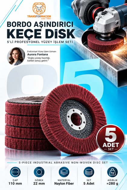 11 cm Endüstriyel Aşındırıcı Keçe Disk – 22 mm İç Çaplı Zımpara Fırçası 5 adet 722479