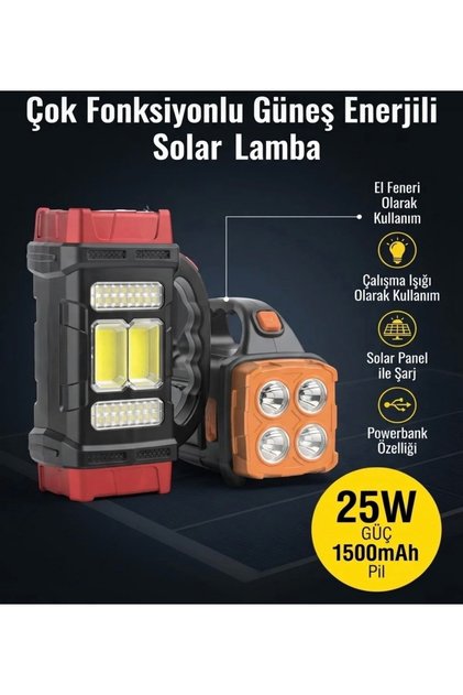 Güneş Enerjili Solar Şarjlı 25w Aydınlatma Cihazı 4 Kamp El Feneri Masa Lambası Işıldak