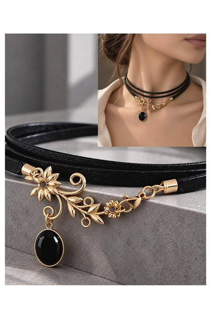 Genuine Leather Vintage Steel Choker Necklace