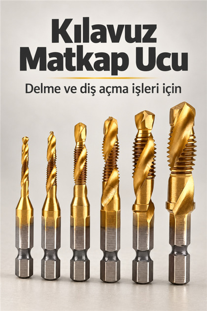 6 Parça Sarı Klavuz Diş Açma Kılavuz Matkap Uç Seti Ahşap Alüminyum Plastik Delme