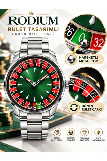 Men's Steel-Strap Watch with Dual-Action Roulette Mechanism