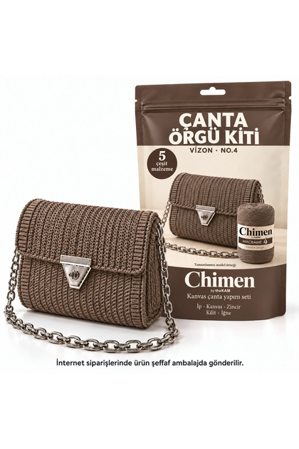 Bodrum - Çanta Örgü Kiti (45X21CM Kanvas) Polyester No.4 200 Gr İp, Plastik Kanvas Çanta Seti