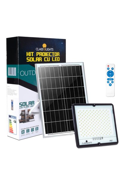Proiector solar cu LED 100W, kit complet, IP67, ElectroAZ